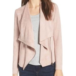 BlankNYC Pink Faux Suede Drape Front Jacket